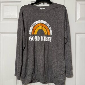Gray 'Good Vibes' Sweatshirt with Rainbow